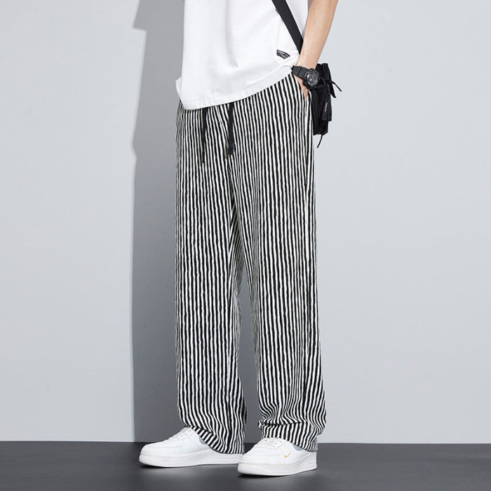 Retro Wide Leg Men's Pants in Stripes, Mid-Waist Fit