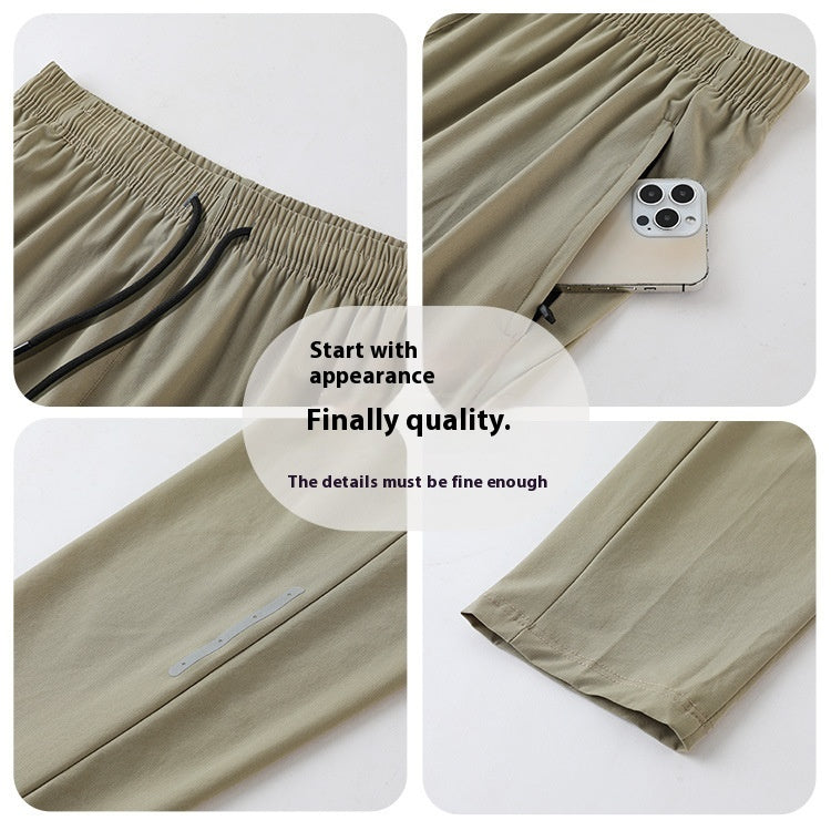 Breathable Men's Woven Sports Trousers in Black - High-Quality Nylon, Quick-Drying, Leisure & Fitness Wear - Sizes M to 4XL.