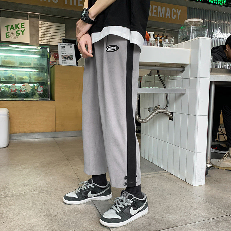 Comfy Men's Polyester Sweatpants in K8 Black - Ideal for Spring & Autumn, Casual Style