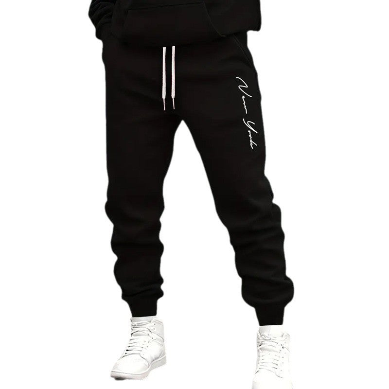 Men's Casual Tapered Sport Trousers with Print Design in CK15-Black. High-quality polyester blend for comfort and style.