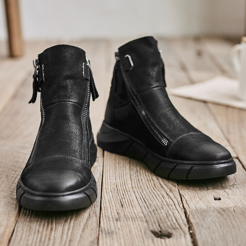 Luxurious Black Velvet Mid-Top British Men's Shoes with Durable Rubber Sole and Comfortable Pigskin Insole