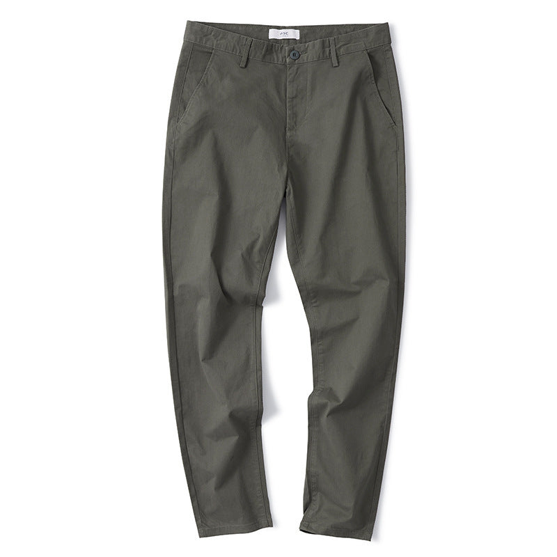 Men's Pure Cotton Casual Pants in Various Colors, Straight Loose Cut, Mid-Waist Design - Summer Business Attire