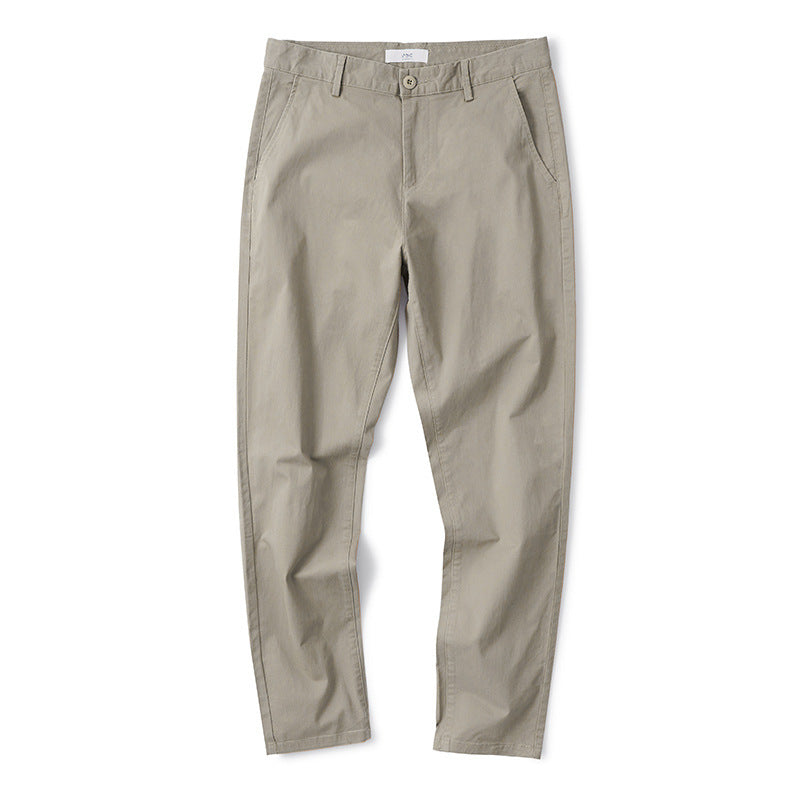 Men's Pure Cotton Casual Pants, Summer Business Attire in Dark Blue, Elastic Mid-Waist Design