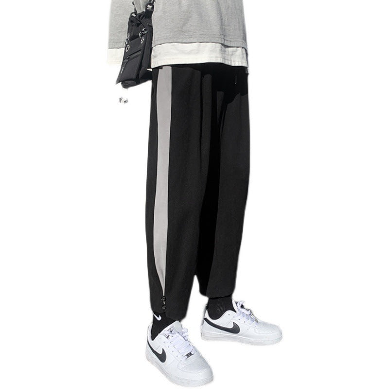 Men's Straight-Cut Polyester Sweatpants in K8 Black - Spring & Autumn Casual Comfort - Loose Fit Male Fashion - Sizes M to 3XL