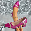 Chic glitter block heel pumps with square toe, perfect for all-season wear and stylish comfort at any occasion.
