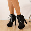 Chic velvet ankle boots with platform block heel, side zipper, and round toe for elegant, comfortable all-day wear.