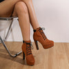 Chic velvet ankle boots with platform block heel, side zipper, and round toe for elegant and comfortable all-day wear.
