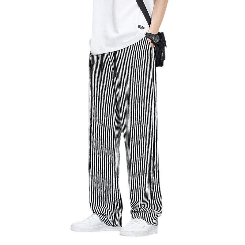 Wide Leg Men's Pants in Retro Style, Striped Design for Comfortable, Chic Men's Wear - Black/Gray Available - Sizes M to 4XL