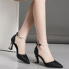 Chic faux pearl block heel pumps with ankle strap, pointed toe, perfect for weddings and formal events, stylish and comfortab