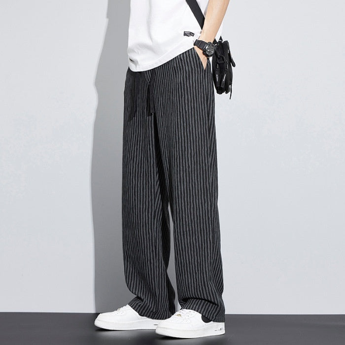 Men's Retro Wide Leg Striped Pants, Mid-Waist, Comfortable Fit