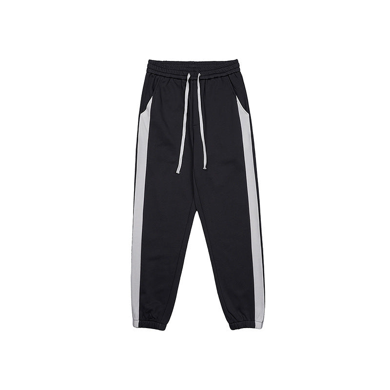 Comfortable Contrast Color Casual Exercise Pants in Black, Gray, Khaki, or Green - Medium Elastic Fit with Ankle Bands and Drawstring. Perfect for Sports & Leisure.