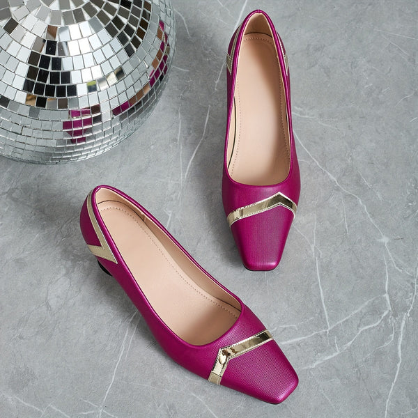 Chic glitter block heel pumps with square toe, perfect for all-season wear and stylish comfort at any occasion.