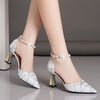 Chic Faux Pearl Block Heel Pumps with Ankle Strap