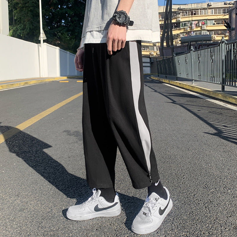 Men's Straight-Cut Polyester Sweatpants in K8 Black & Grey - Casual, Comfortable, Ideal for Spring & Autumn