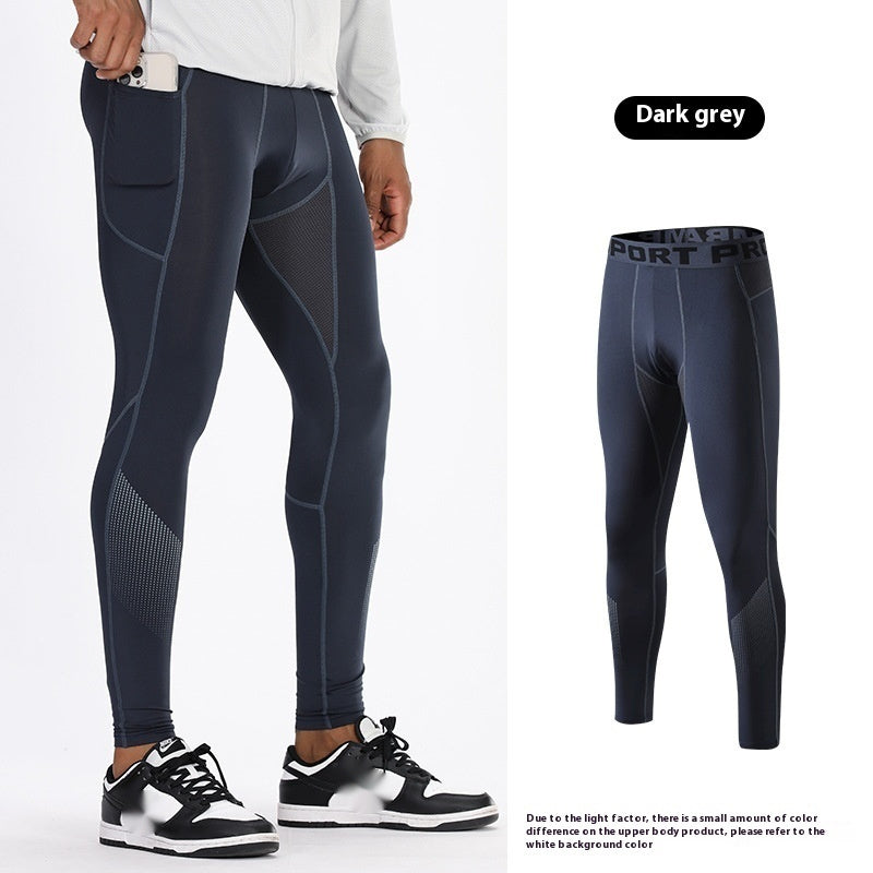 Men's Performance Basketball Leggings in Black, Quick-Drying Fitness Tights - Breathable Polyester for Sports, Gym, Cycling
