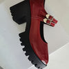 Women's chunky heel brogue platform shoes with heart straps, featuring vintage style, comfort, and durable rubber sole.