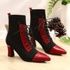 Chic Black & Red Pointed Toe Lace-Up Booties