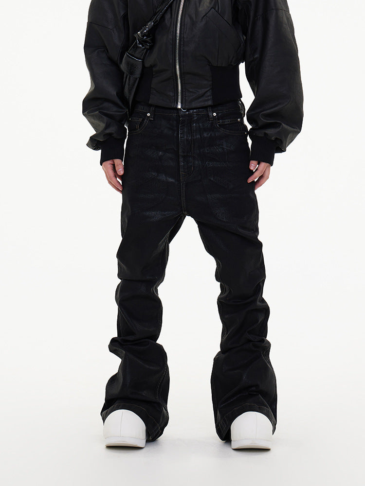 Chic Denim Pants - Black Mid Waist Straight Leg - Women's Trouser
