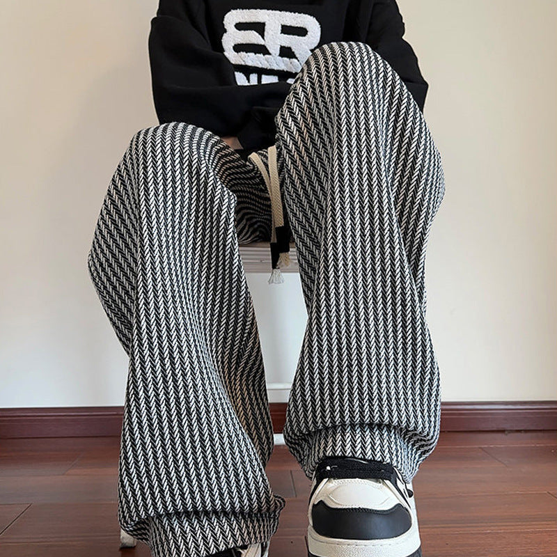 Men's Wide-Leg Mid Waist Cotton Blend Pants in Brown and Black - Comfortable, Stylish Trousers for Men - Available in Various Sizes
