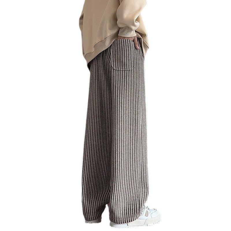 Men's Wide-Leg Cotton Blend Pants in Brown and Black - Mid Waist, Comfortable Fit - Sizes M to 5XL - Men's Fashion Essential