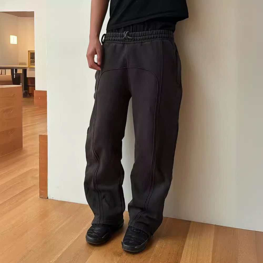 Comfortable Stretch-Rope Casual Sweatpants in Black, Gray, or Green - Loose Fit Mid-Waist Polyester Trousers with Quilted Detail & Flexible Elasticity - Men's Street Fashion Clothing