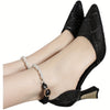 Chic faux pearl block heel pumps with ankle strap, pointed toe design, perfect for weddings and formal events.