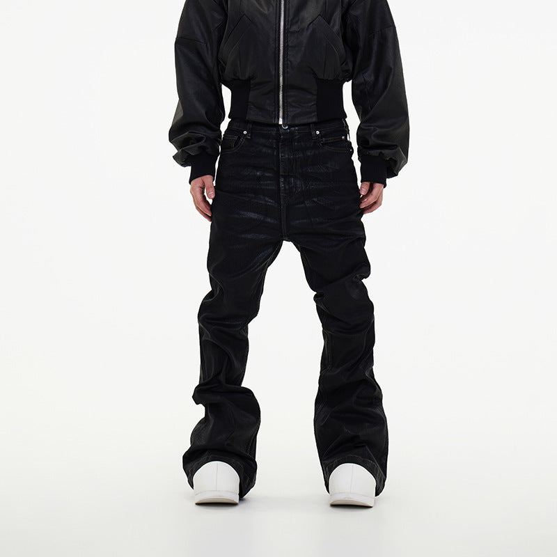 Chic Black Denim Pants - Mid Waist, Straight Leg - Women's Trousers - Polyester Blend - Various Sizes - Versatile Style.