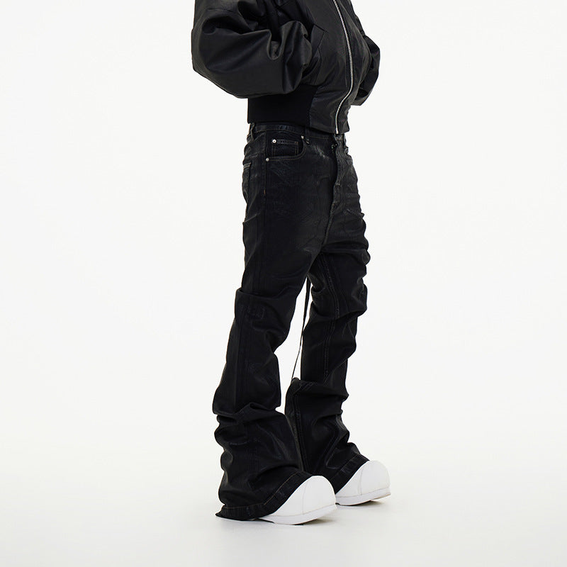 Chic Black Denim Pants - Mid Waist, Straight Leg - Women's Trousers