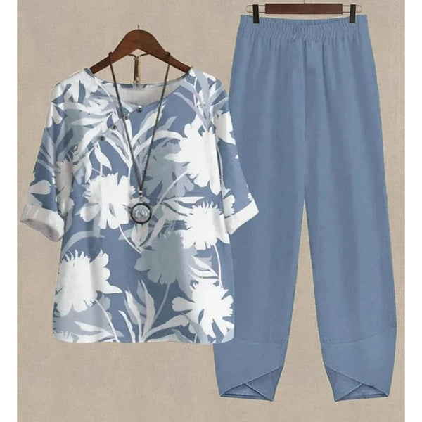 Bright and inviting floral two-piece perfect for outdoor celebrations.