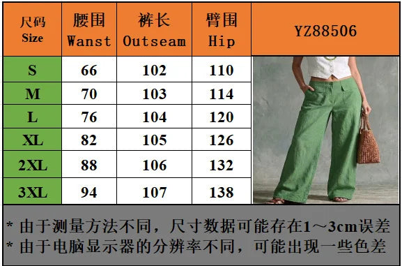 Lightweight polyester wide leg pants with flowing drape and relaxed fit