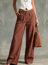 Breezy Escape Linen Wide Leg Pants with Pockets in neutral tone on white background