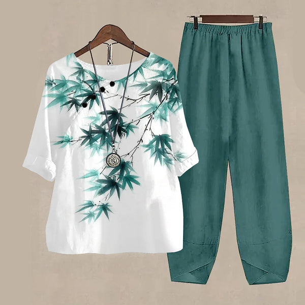 Lightweight and breathable floral outfit for warm weather events.