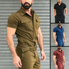 Men's casual one-piece fashion jumpsuit with belt, breathable polyester, button fly closure, perfect for spring and summer.