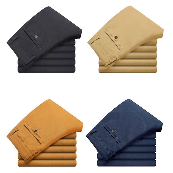 Premium Cotton Stretch Men's Casual Pants in classic colors, featuring a straight-leg design and comfortable spandex blend.