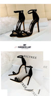 Ankle buckle sandals in suede with over 8cm stiletto heel