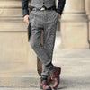 Classic wool tweed suit pants for men in coffee brown, slim fit, flat-front style, perfect for weddings and business events.