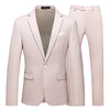 Slim Fit Men's Suit Set with single-breasted jacket and flat-front trousers for formal events, available in white, red, pink.