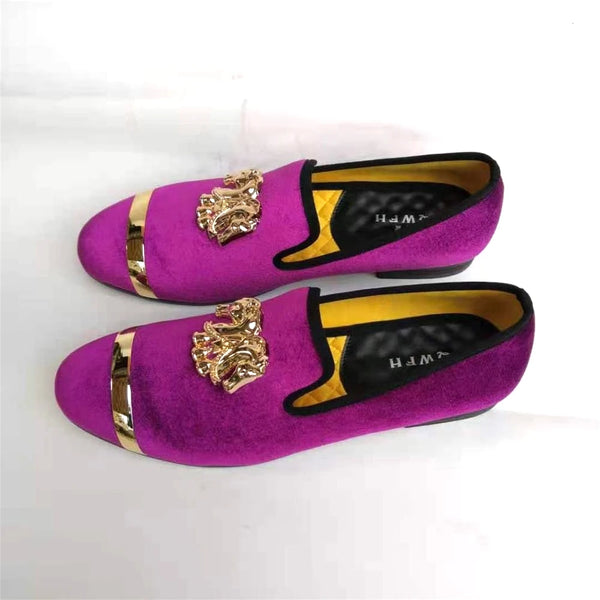 Elegant Gold Toe Velvet Loafers for Men