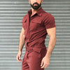 Men's Casual One-Piece Fashion Jumpsuit with Belt in breathable polyester, perfect for spring and summer style and comfort.
