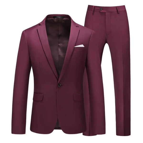 Slim Fit Men's Suit Set with jacket and trousers for formal events, available in white, red, pink, and more colors.
