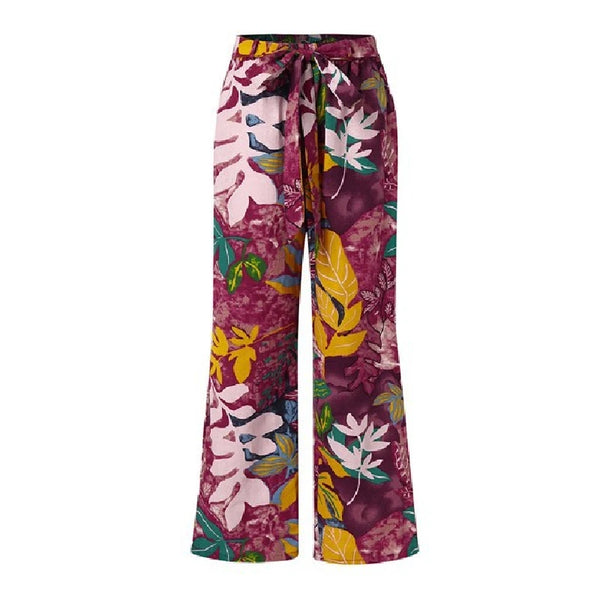 Vintage floral wide-leg pants for women, ankle-length, breathable cotton-linen blend, perfect for spring 2024 fashion.