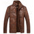 Elegant men's faux leather jacket with fleece lining, mandarin collar, and zipper closure for stylish winter warmth.
