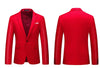 Slim Fit Men's Suit Set with jacket and trousers for formal events, available in white, red, and pink. Perfect for weddings a