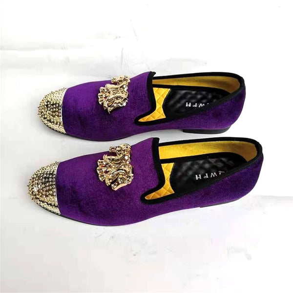 Elegant Gold Toe Velvet Loafers for Men