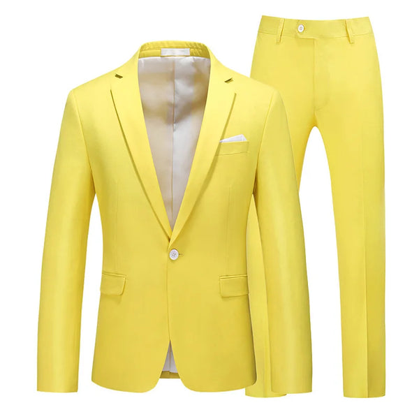 Slim Fit Men's Suit Set with jacket and trousers for formal events, available in white, red, and pink, crafted from polyester