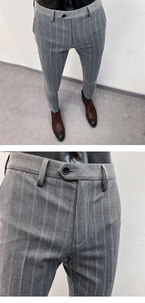 Men's slim fit stretch suit trousers in solid color, perfect for formal events and business casual wear.