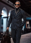 Elegant Striped Men's Wedding Suit - Peaked Lapel, 2-Piece