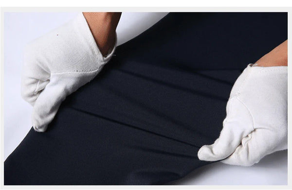 Elegant Men's Slim Fit Dress Pants in solid black, perfect for formal attire and everyday office wear, made from premium poly