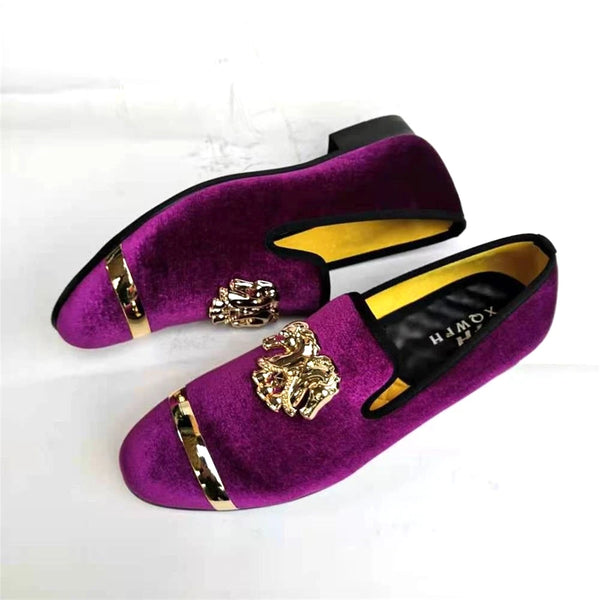 Elegant Gold Toe Velvet Loafers for Men