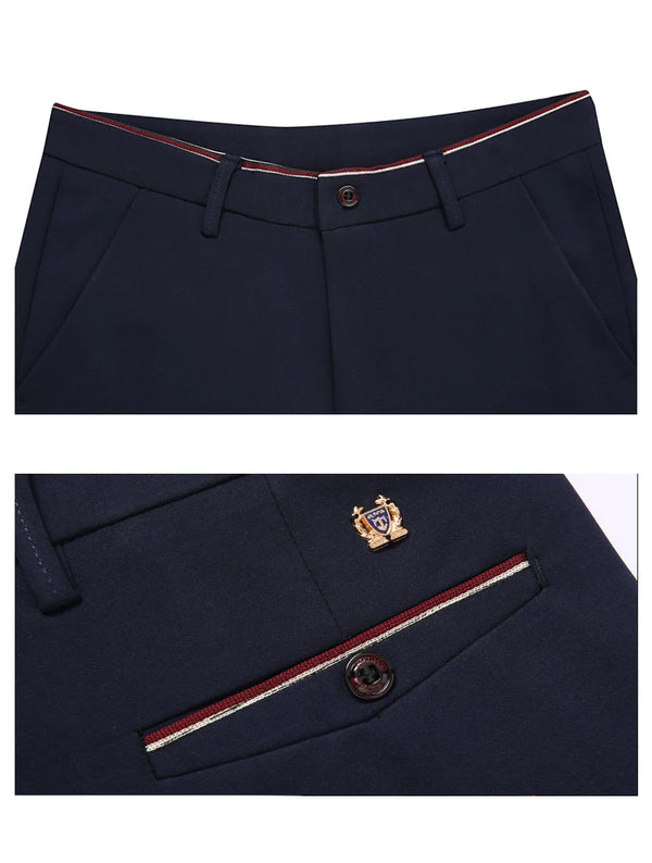 Elegant Men's Slim Fit Dress Pants in solid black, perfect for office wear and formal occasions, made from durable polyester.